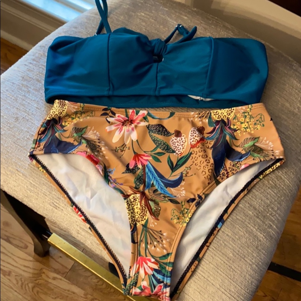 Sexy Bikini 2/4/S Teal Top High Waisted Swimsuit